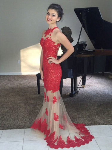 Gorgeous Mermaid Sleeveless High Neck Net Applique Prom Dresses