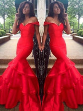 Gorgeous Mermaid Sleeveless Off-the-Shoulder Satin Layers Prom Dresses