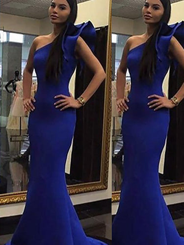 Gorgeous Mermaid Sleeveless One-Shoulder Ruffles Stretch Crepe Prom Dresses
