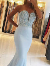 Gorgeous Mermaid Sleeveless Sweetheart Beading Satin Prom Dresses