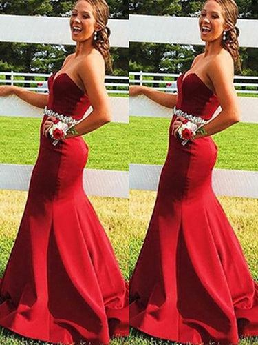 Gorgeous Mermaid Sleeveless Sweetheart Satin Beading Prom Dresses