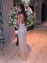 Gorgeous Mermaid Sleeveless V-neck Tulle Crystal Prom Dresses