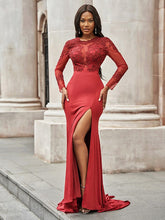 Gorgeous Mermaid Spandex Applique Scoop Long Sleeves Prom Dresses