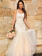 Gorgeous Mermaid Tulle Applique Sleeveless Spaghetti Straps Floor-Length Prom Dresses
