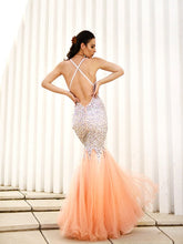 Gorgeous Mermaid V-neck Sleeveless Tulle Floor-Length Sequin Prom Dresses