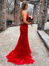 Gorgeous Red Long Mermaid Lace Backless Prom Dresses