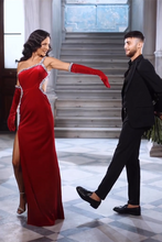 Gorgeous Red Straps Sequined Mermaid Prom Dress With Side Slit