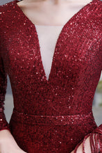 Gorgeous Sequins Long Sleeve V-Neck Mermaid Evening Gowns