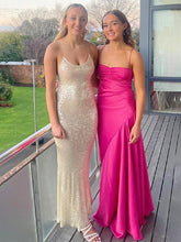 Yellow A Line Spaghetti Straps Silk Long Prom Dress with Slit