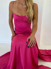 Yellow A Line Spaghetti Straps Silk Long Prom Dress with Slit