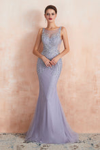 Graceful Long Jewel Tulle Mermaid Evening Dress