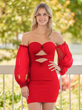 Black Off-the-Shoulder Keyhole Short Homecoming Dress with Balloon Sleeves