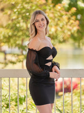 Black Off-the-Shoulder Keyhole Short Homecoming Dress with Balloon Sleeves