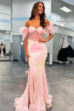 Gwenda | Black Sequin Feather Sheer Bodice Trumpet Long Gown