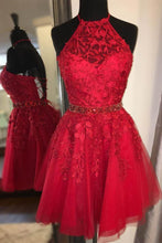 Halter Appliqued Yellow Homecoming Dress Short Prom Dress with Beading Belt PD323