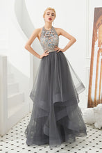 Halter Beadings Aline Tulle Layers Prom Dress Sleeveless Evening Dress