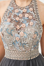 Halter Beadings Aline Tulle Layers Prom Dress Sleeveless Evening Dress