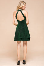 Halter Knee Length Homecoming Dress Sleeveless Dark Green Bright Silk Evening Dress