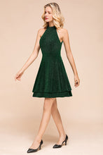 Halter Knee Length Homecoming Dress Sleeveless Dark Green Bright Silk Evening Dress
