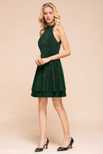 Halter Knee Length Homecoming Dress Sleeveless Dark Green Bright Silk Evening Dress