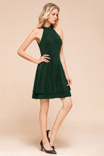 Halter Knee Length Homecoming Dress Sleeveless Dark Green Bright Silk Evening Dress