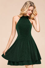 Halter Knee Length Homecoming Dress Sleeveless Dark Green Bright Silk Evening Dress