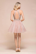 Halter Sparkly Short Homecoming Dress Floral Lace Aline Prom Dress Knee Length