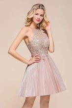 Halter Sparkly Short Homecoming Dress Floral Lace Aline Prom Dress Knee Length