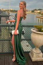 Harriet | Mermaid Strapless Sweetheart Pleated High Slit Satin Long Prom Dress