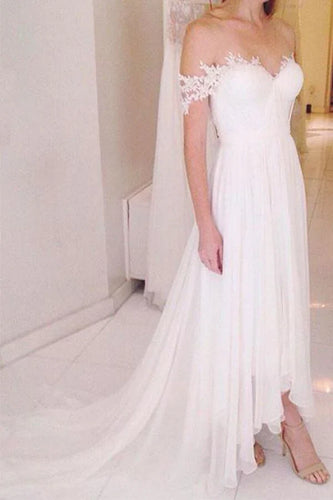 A-line Tulle Lace Simple Off Shoulder Wedding Dress Lace Bridal Dresses