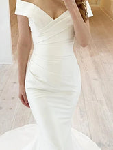 Mermaid Simple Off the Shoulder Chiffon Satin Long Wedding Dresses