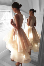 High Low Peach Lace Short Homecoming Dress Party Dresses PG142