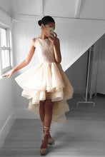 High Low Peach Lace Short Homecoming Dress Party Dresses PG142