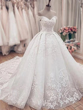 Engagement Formal Wedding Dresses Ball Gown Off Shoulder Cap Sleeve Chapel Train Lace Bridal Gowns With Appliques
