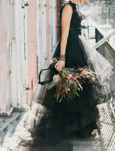 Engagement Gothic Wedding Dresses in Color Formal Wedding Dresses A-Line Illusion Neck Sleeveless Sweep / Brush Train Lace Bridal Gowns With Appliques Cascading Ruffles