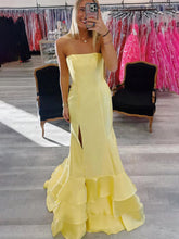 Ida | Sky Blue Mermaid Strapless Prom Dresses With Split