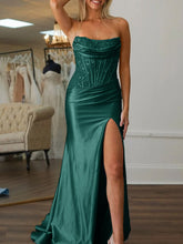 Idra | Emerald Green Beaded Strapless Applique Formal Dress with Slit