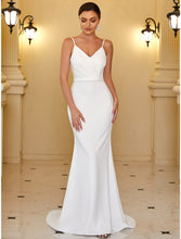 Reception Casual Wedding Dresses Mermaid / Trumpet Camisole V Neck Spaghetti Strap Sweep / Brush Train Stretch Fabric Bridal Gowns With Ruched Draping