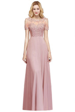 Illusion Neckline Long Appliques Chiffon Prom Dresses