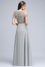 Illusion Neckline Long Appliques Chiffon Prom Dresses