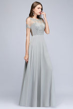 Illusion Neckline Long Appliques Chiffon Prom Dresses