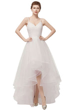 Ivory Sweetheart A-line Hi-lo Spaghetti Tulle Wedding Dresses with Ruffles