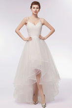 Ivory Sweetheart A-line Hi-lo Spaghetti Tulle Wedding Dresses with Ruffles