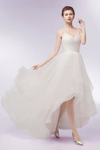 Ivory Sweetheart A-line Hi-lo Spaghetti Tulle Wedding Dresses with Ruffles