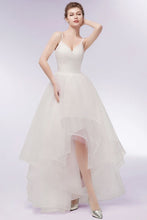 Ivory Sweetheart A-line Hi-lo Spaghetti Tulle Wedding Dresses with Ruffles
