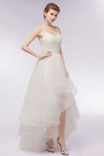 Ivory Sweetheart A-line Hi-lo Spaghetti Tulle Wedding Dresses with Ruffles
