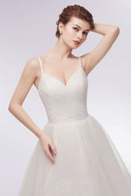 Ivory Sweetheart A-line Hi-lo Spaghetti Tulle Wedding Dresses with Ruffles