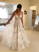 Beach Boho Wedding Dresses Sweep / Brush Train A-Line Sleeveless V Neck Lace With Appliques
