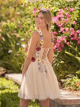 3D Flower Tulle Short Length Prom Dresses