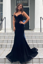 Jesai | Elegant Mermaid V-Neck Spaghetti Straps Velvet Formal Prom Dress with Bow